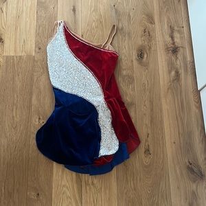 Red, white and blue sparkly figure skating dress